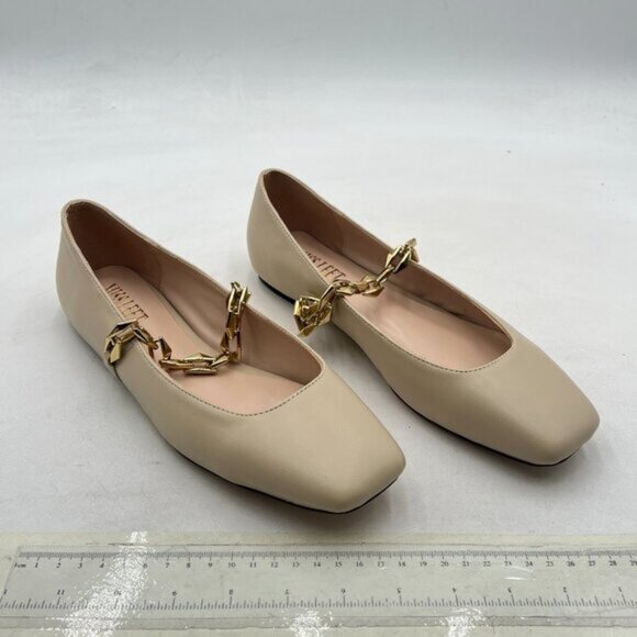 miss left Nude Chain Strap Mary Janes Shoes Slip On Square Toe Ballet Flats - Picture 4 of 8